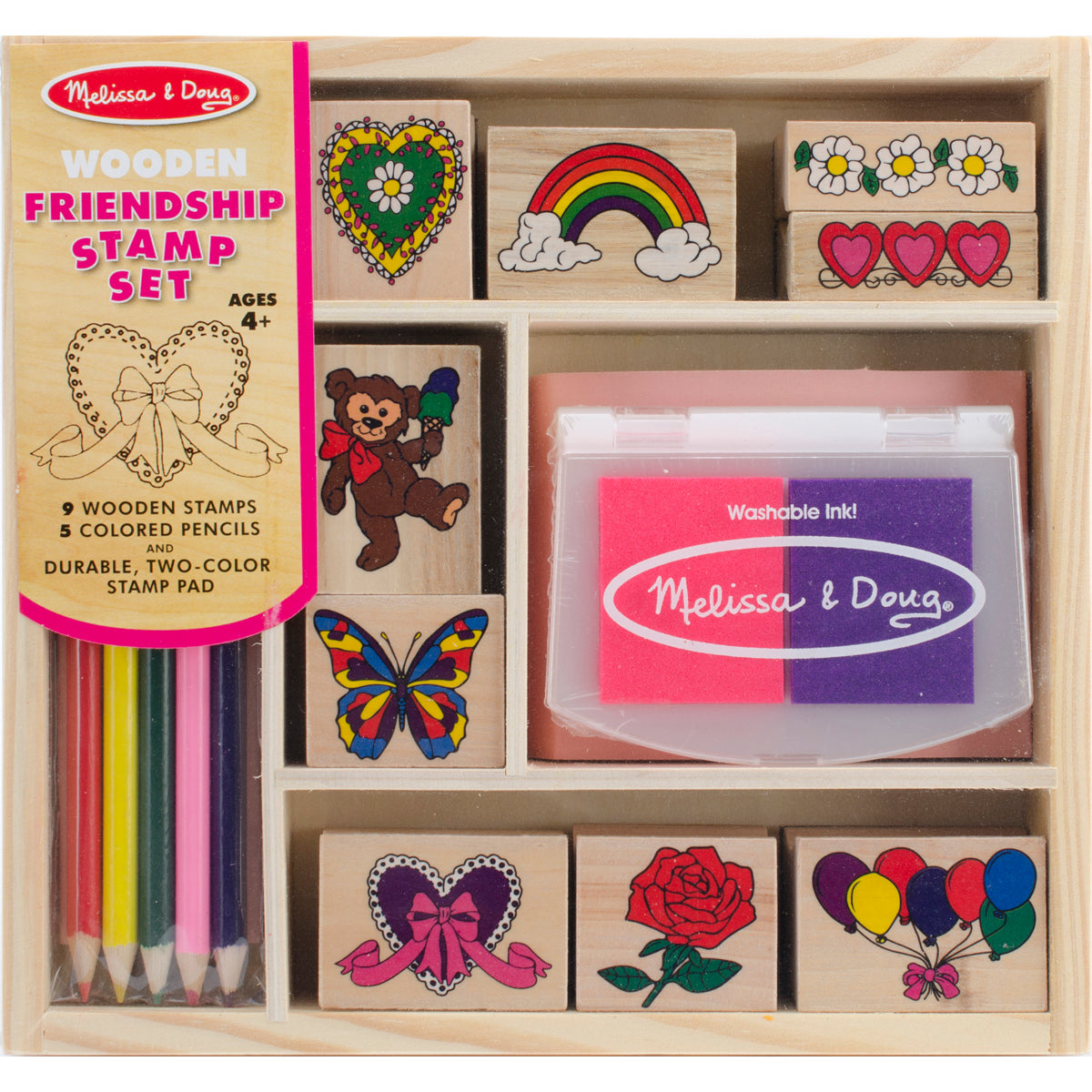 Melissa & Doug Butterflies and Hearts Wooden Stamp Set in Pink and Purple