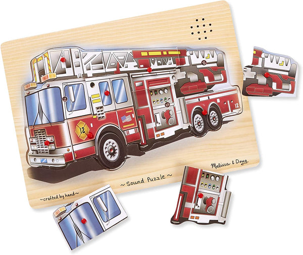 Melissa & Doug Fire Engine Sound Puzzle Wooden Peg 9 Pieces Ages 3+ Item # 343 Hand Crafted