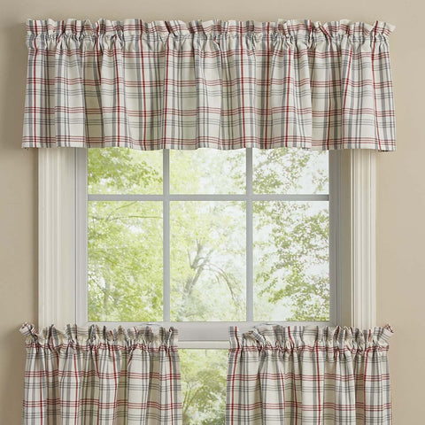 Park Designs Farm Yard Unlined Window Valance - White, Gray, Red Plaid 72 x 14 Inches - Olde Church Emporium