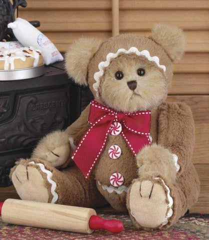 Bearington Gingerbeary Holiday Plush Stuffed Animal Teddy Bear in Gingerbread Man Suit, 10 inches - Olde Church Emporium