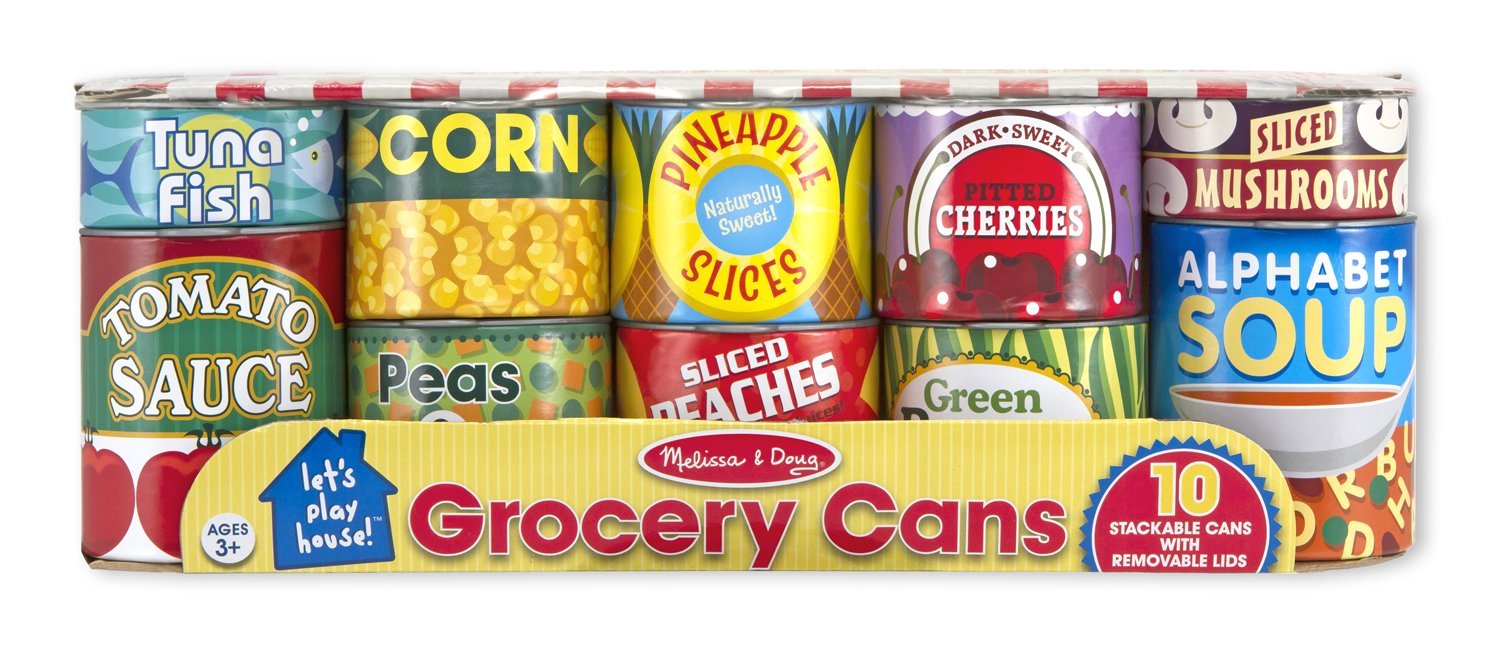 Melissa & Doug - Let's Play House! Grocery Cans Play Food Kitchen Accessory - 10 Stackable Cans With Removable Lids [Home Decor]- Olde Church Emporium