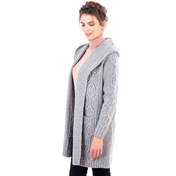 Ladies Classic Fit Long Cardigan with Hood Navy or Grey Made in Ireland - Olde Church Emporium