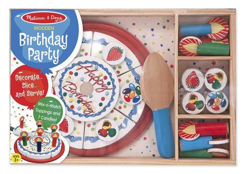 Melissa & Doug - Birthday Party Cake - Wooden Pretend Play Food With Mix-n-Match Toppings and 7 Candles [Home Decor]- Olde Church Emporium
