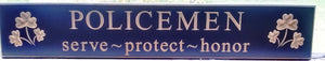 First Responders Wooden Signs- Policeman or Fireman Black Signs with Shamrock Designs - Olde Church Emporium