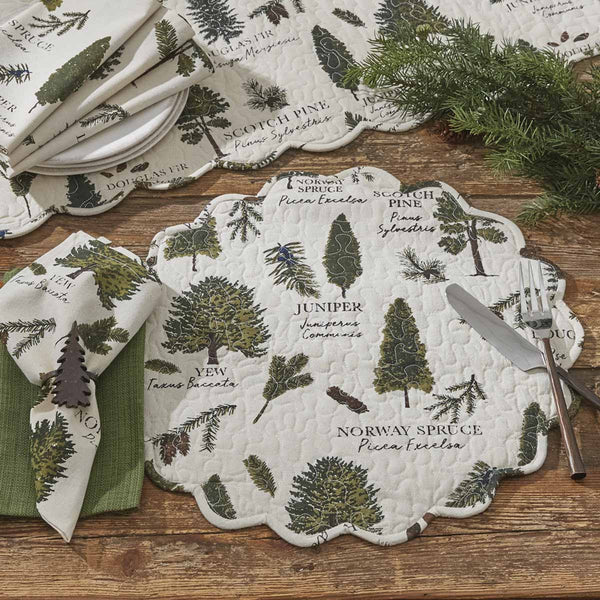 Park Fir Tree Round Quilted Placemat 17 Inches Round Scalloped