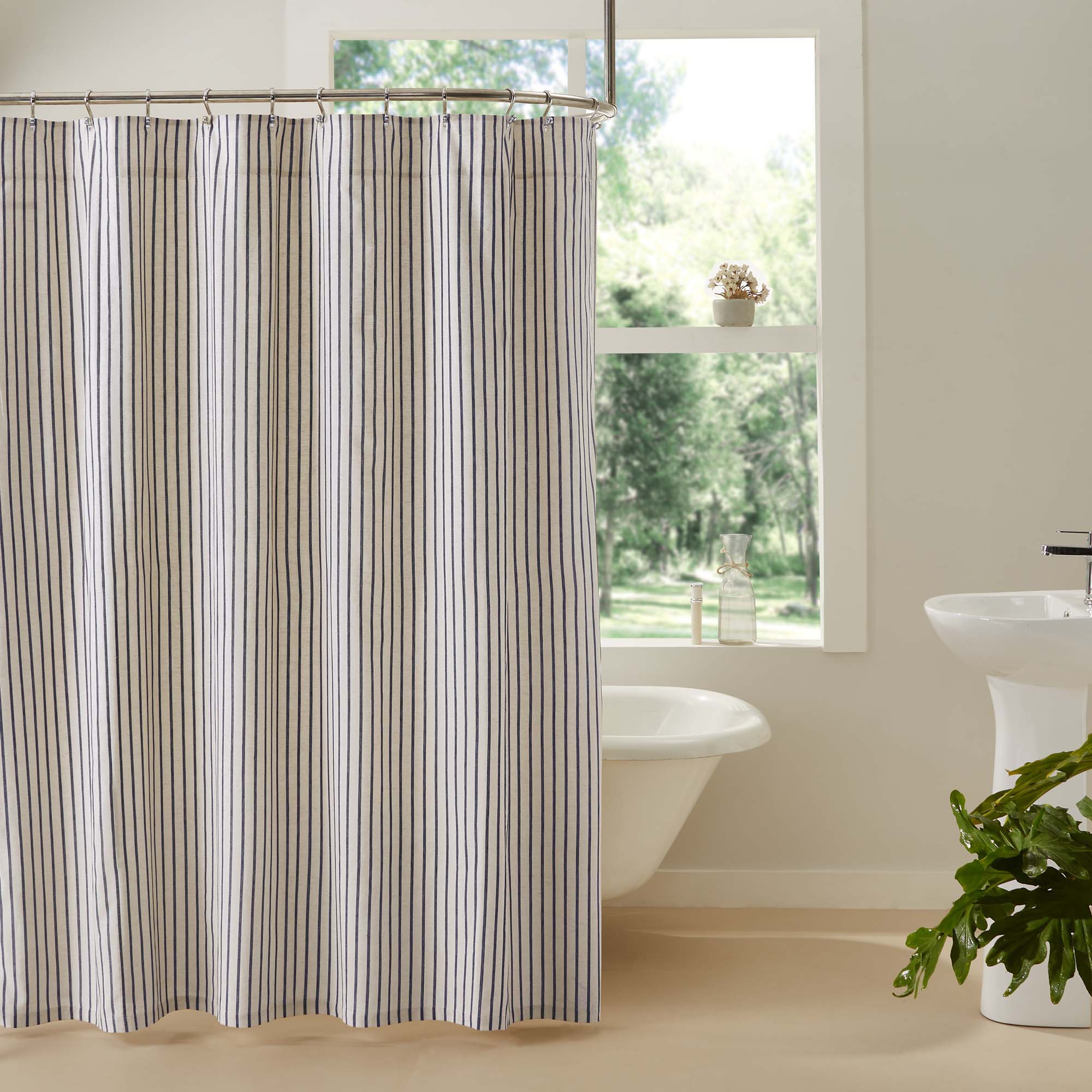 VHC Kaila Ticking Stripe Shower Curtain 72x72 Inches Farmhouse Country Style