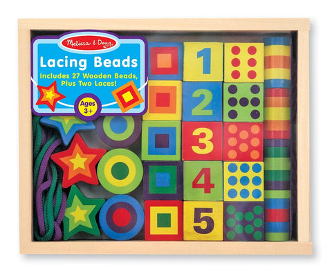 Melissa & Doug - Deluxe Wooden Lacing Beads - Educational Activity With 27 Beads and 2 Laces - Olde Church Emporium