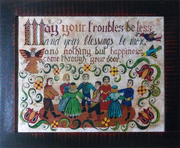 Fraktur - May your Troubles be Less American Folk Art, Collectible, Affordable Art