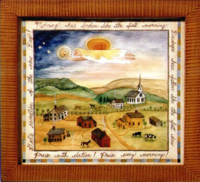 Fractur -Morning Is Breaking, American Folk Art, Collectible, Affordable Art [Home Decor]- Olde Church Emporium