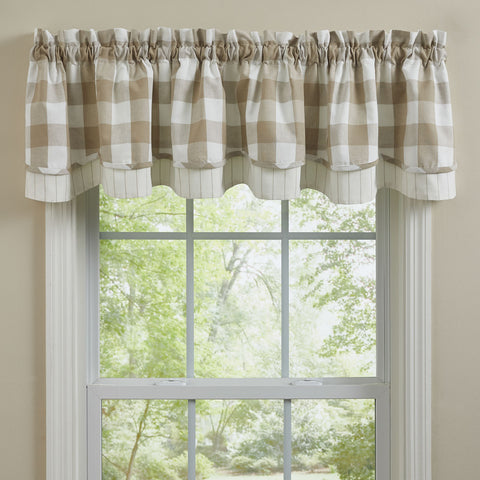 Park Design Wicklow Check Natural Lined Layered Valance 72 x 16 Inches Farmhouse, Country