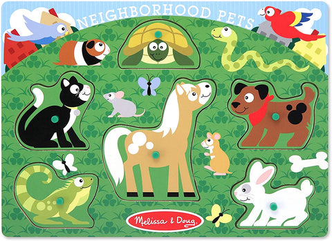 Melissa and Doug Neighborhood Pets Wooden Peg Puzzle (6 pcs) Ages 2 + Item # 3387 Dog cat