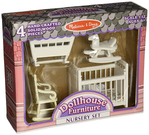 Melissa & Doug - Classic Wooden Dollhouse Nursery Furniture (4 pieces) - Crib, Cradle, Rocker, Rocking Horse [Home Decor]- Olde Church Emporium