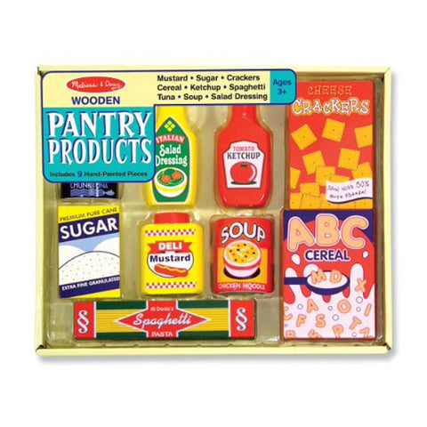 Melissa & Doug Wooden Pantry Products Play Food Set (9 pcs) Hand Painted Ages 3+ Item # 4077