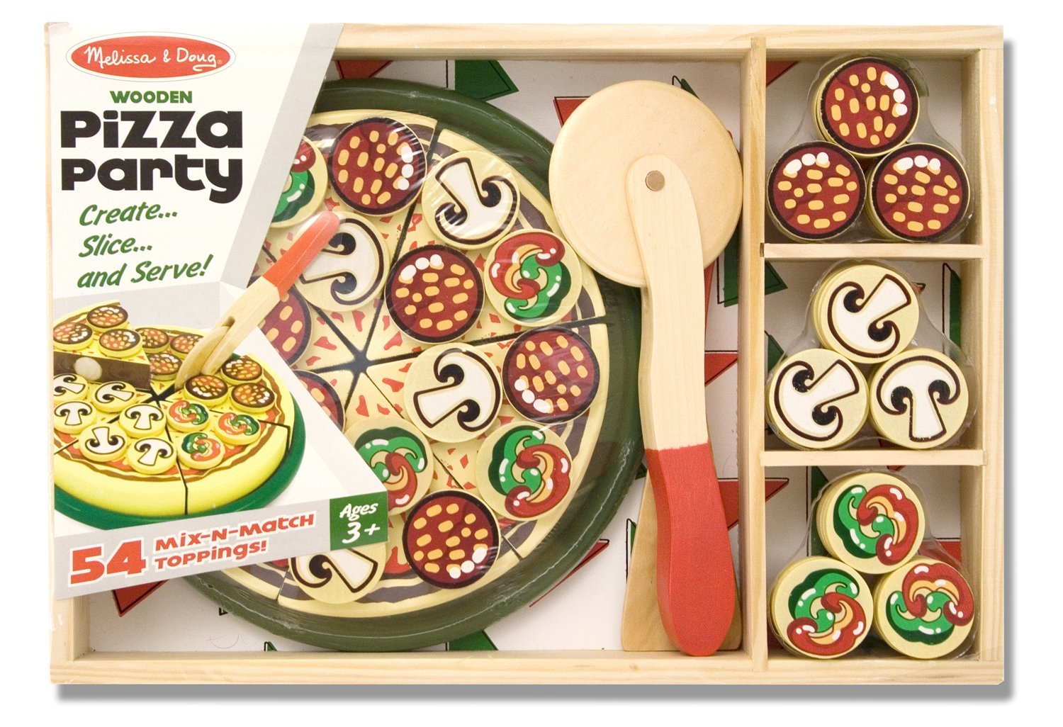 Melissa and Doug - Mix and Match Wooden Pretend Play Pizza Party Set [Home Decor]- Olde Church Emporium