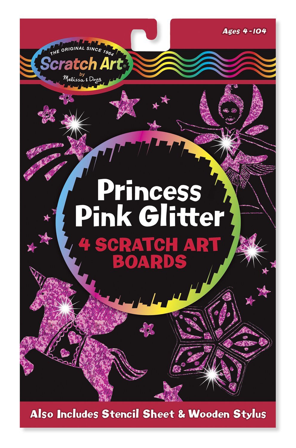Melissa & Doug - Scratch Art: Princess Pink Glitter Board 4 Scratch Art Boards Ages 5 to 95 [Home Decor]- Olde Church Emporium