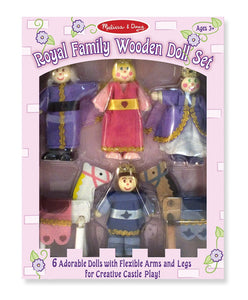 Melissa & Doug Royal Family Wooden Poseable Doll Set for Castle and Dollhouse (6 pcs) - 4 Dolls, 2 Horses (3-4 inches each) - Olde Church Emporium