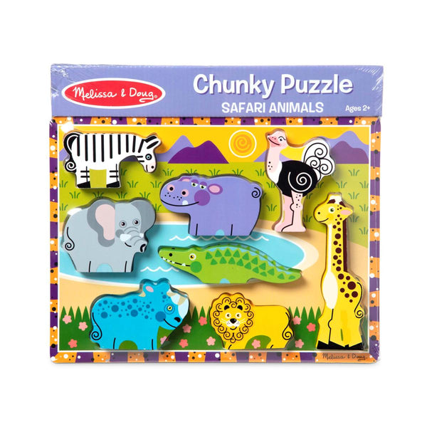 Melissa & Doug Deluxe Wooden Safari Animals Chunky Puzzle Ages 2+ 000772037228