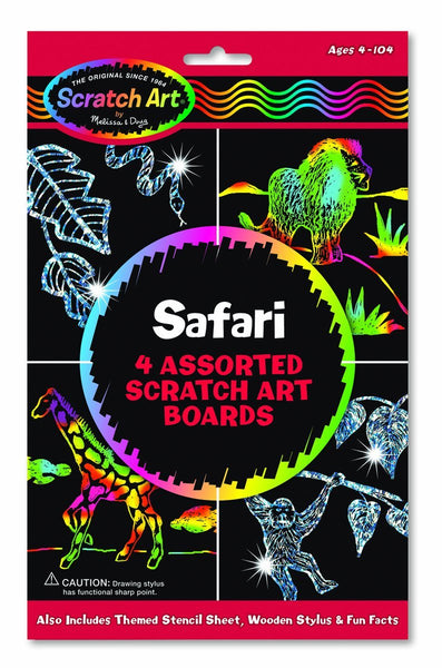 Melissa & Doug -Scratch Art: Safari 4 Assorted Scratch Art Boards, Wooden Stylus, Stencil Sheet Ages 5 to 95 [Home Decor]- Olde Church Emporium