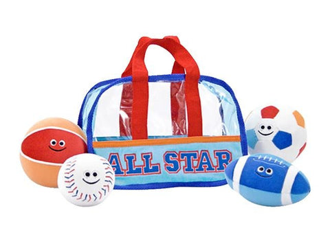 Melissa & Doug Sports Bag Fill and Spill, 5 Pieces First Play for 6 Months Soft Rattles - Olde Church Emporium