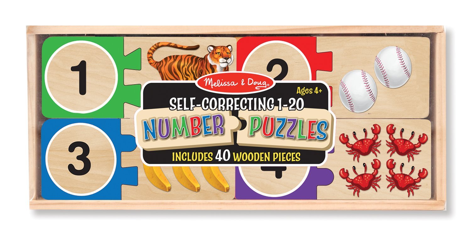 Melissa & Doug  - Self Correcting Wooden Number Puzzles With Storage Box (40 pieces) Ages 4+ [Home Decor]- Olde Church Emporium