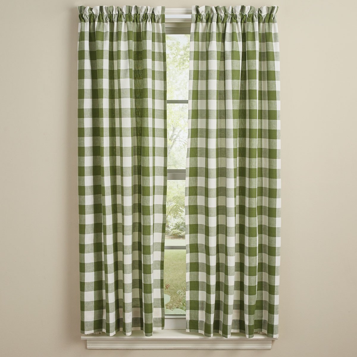 Park Designs - Wicklow Check Panels Pair  Sage and Cream - 72 x 63 Inches Unlined Farmhouse Country - Olde Church Emporium