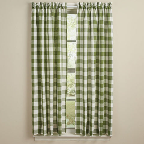 Park Designs - Wicklow Check Panels Pair  Sage and Cream - 72 x 63 Inches Unlined Farmhouse Country - Olde Church Emporium