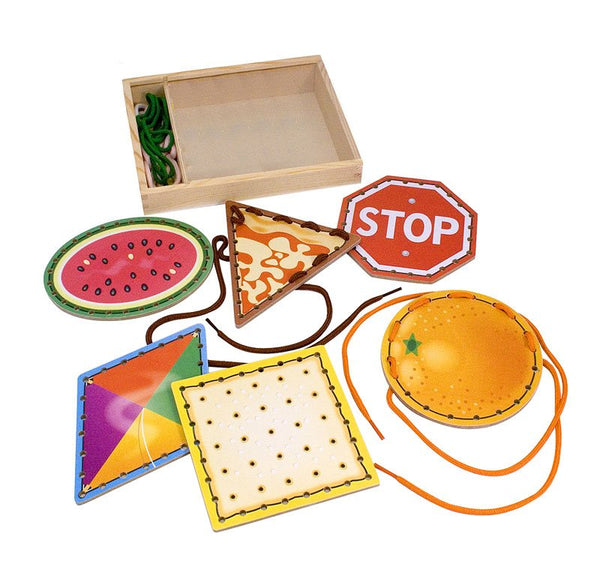 Melissa and Doug Lace and Trace Shapes Activity Set 5 wooden Panels and 5 Matching Laces Ages 3+