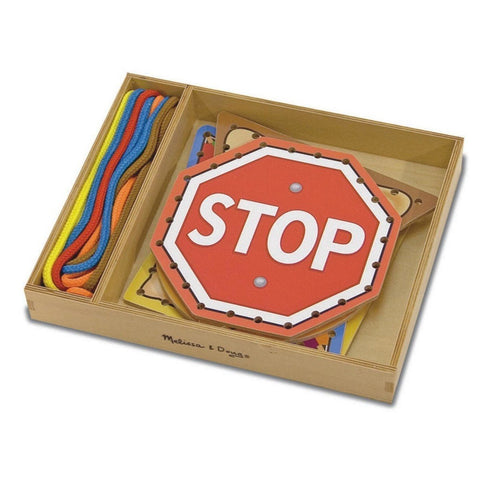 Melissa and Doug -  Lace and Trace Shapes 5 wooden Panels and 5 Matching Laces Shapes Activity [Home Decor]- Olde Church Emporium