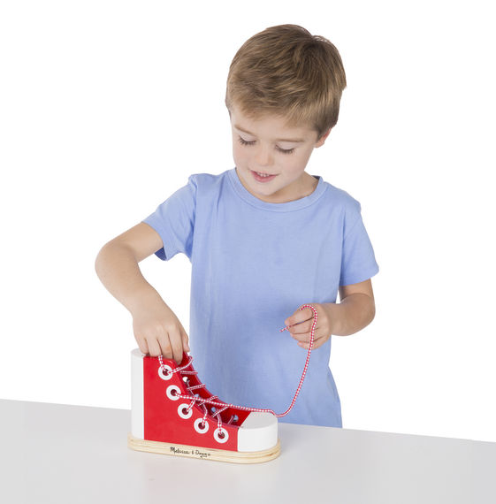 Melissa and Doug - Wooden Lacing Shoe Practice Learning Toy [Home Decor]- Olde Church Emporium