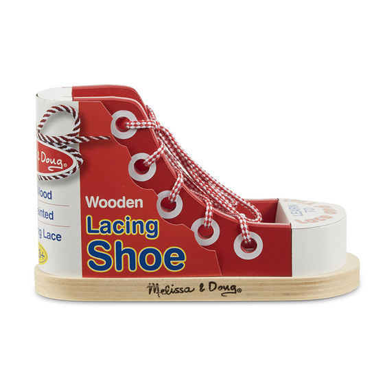 Melissa and Doug - Wooden Lacing Shoe Practice Learning Toy [Home Decor]- Olde Church Emporium