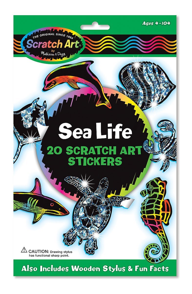 Melissa & Doug Scratch Art Sticker Set: Sea Life (20 Stickers) Ages 4 to 104 - Olde Church Emporium