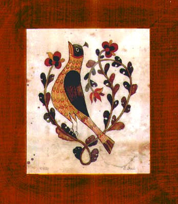 Fractur - Small Bird, American Folk Art, Collectible, Affordable Art [Home Decor]- Olde Church Emporium