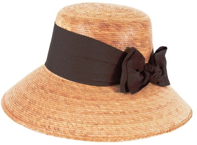 Tula Womens Hat " Somerset with Brown Bow" with Stretch Sweatband - One Size 7 or 22 inches - Olde Church Emporium