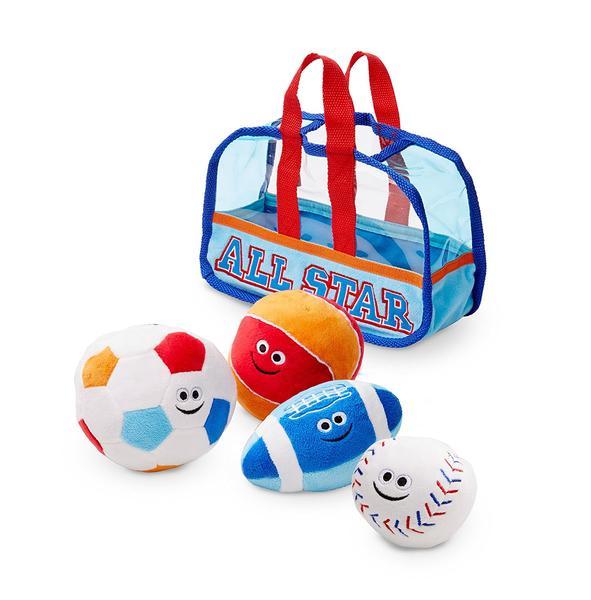 Melissa & Doug Sports Bag Fill and Spill, 5 Pieces First Play for 6 Months Soft Rattles - Olde Church Emporium