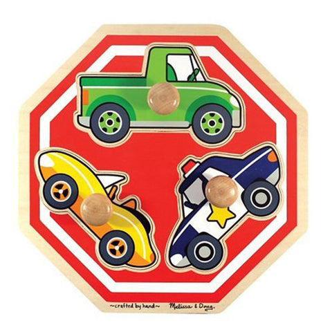 Melissa & Doug Fresh Start Kids Jumbo Knob Puzzle 3 Pc Wooden Stop Sign Vehicles Ages 1+