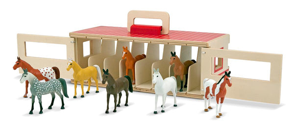 Melissa & Doug - Take Along Show-Horse Stable Play Set With Wooden Stable Box and 8 Toy Horses [Home Decor]- Olde Church Emporium