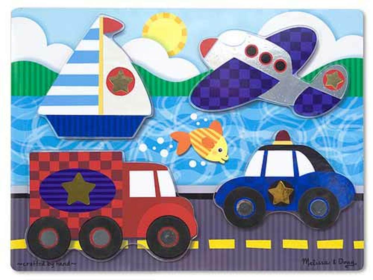 Melissa & Doug Vehicles Touch and Feel Puzzles 4pc Wooden Puzzle Ages 18 Months