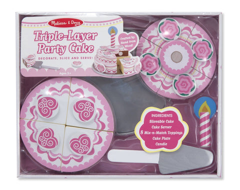 Melissa & Doug - Triple-Layer Party Cake Wooden Play Food Set [Home Decor]- Olde Church Emporium