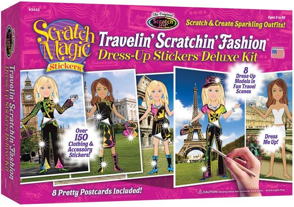 Melissa and Doug Scratch Magic Travelin' Scratchin' Fashion Dress Up Stickers Deluxe Kit Ages 5+