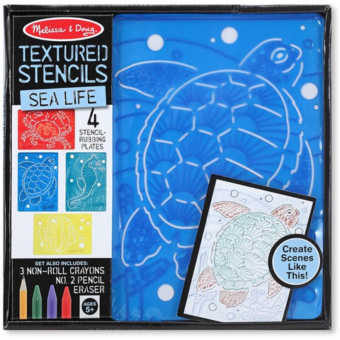 Melissa and Doug Textured Stencils Sea Life Ages 5+ #4589 4 Sea Life Stencils and Rubbing Plates