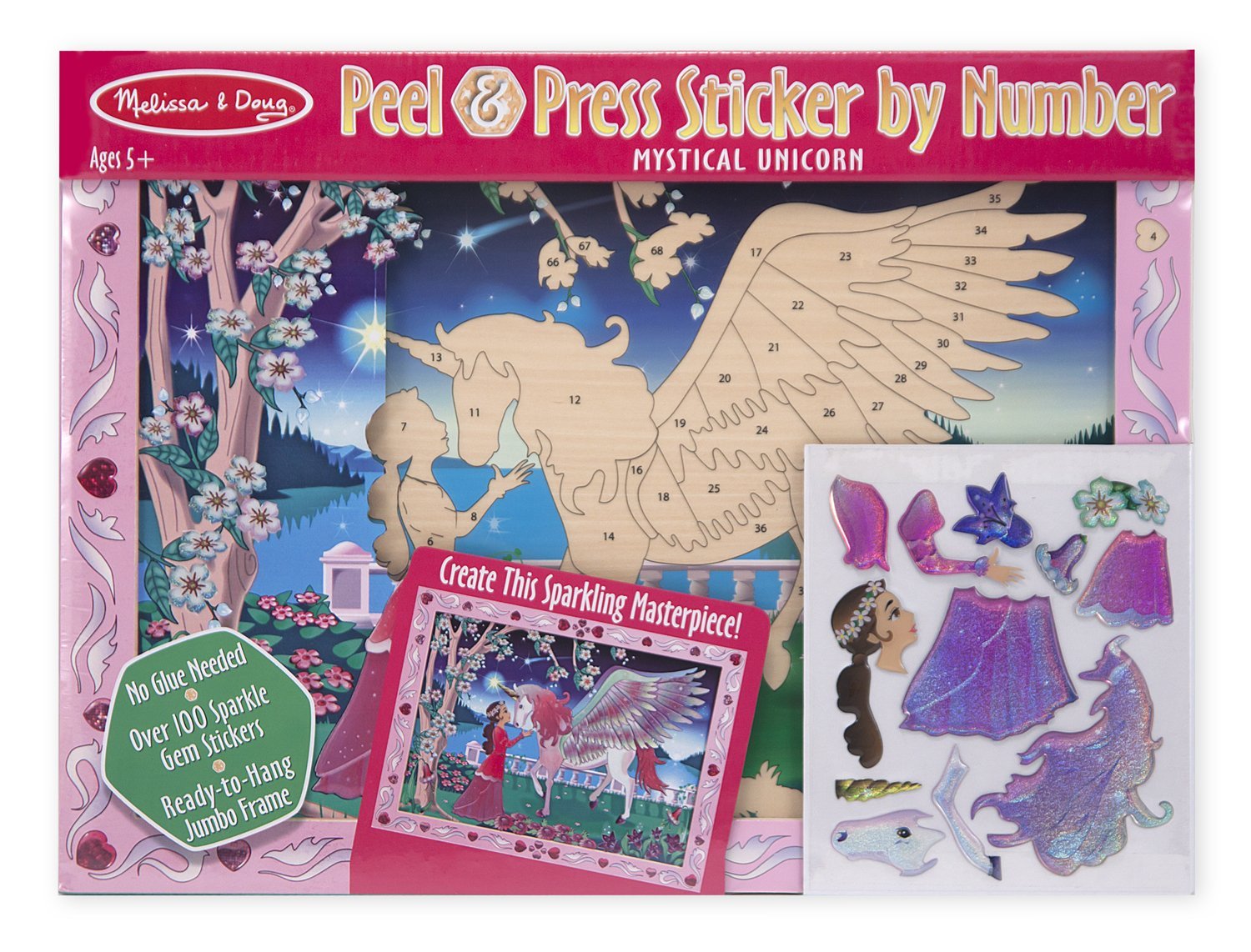 Melissa & Doug- Peel and Press Sticker by Number Kit Mystical Unicorn - 100+ Stickers, Jumbo Frame [Home Decor]- Olde Church Emporium