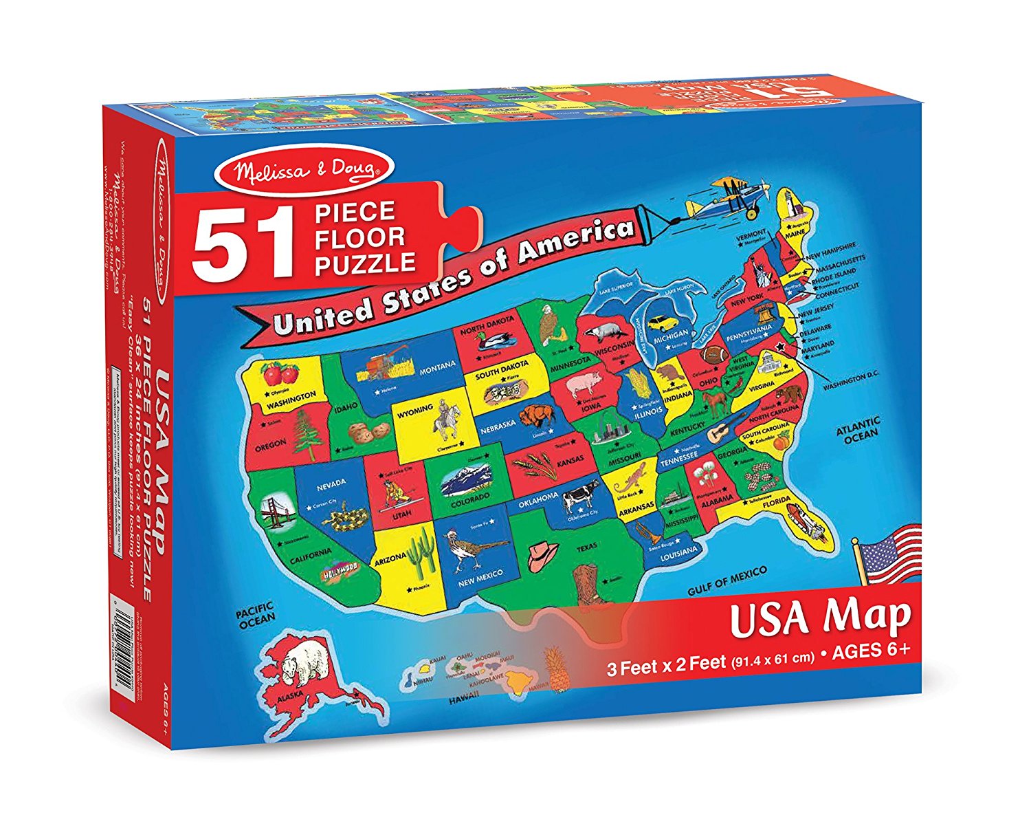 Melissa & Doug USA Map Extra Large Floor Puzzle (51 pcs, 2 x 3 feet) [Home Decor]- Olde Church Emporium
