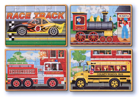 Melissa and Doug Wooden Jigsaw Puzzles 4 Assorted Puzzles in a Box Vehicles Ages 3+ Item # 3794