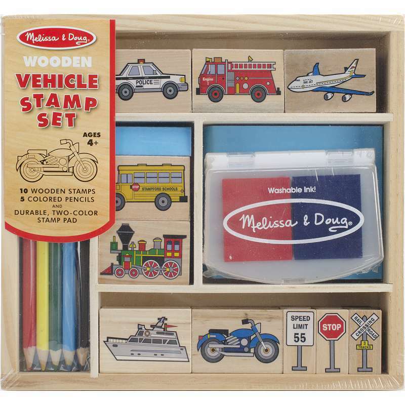 Melissa and Doug Wooden Vehicle Stamp Set Ages 4+