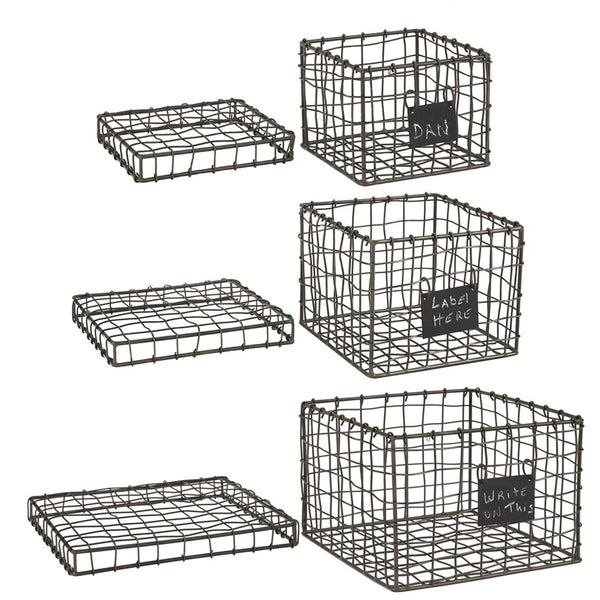 Wire Storage Boxes with Chalkboard Tags - Set of 3 Assorted Sizes