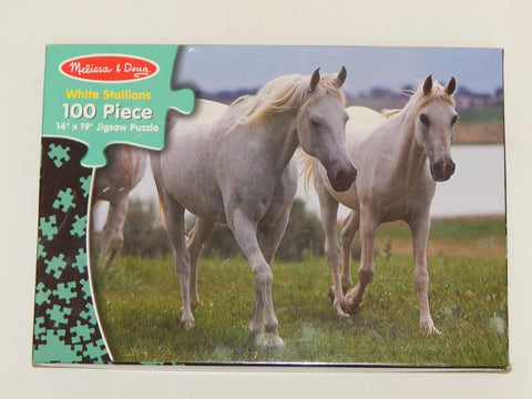 Melissa and Doug White Stallions Jigsaw Puzzle 100 Piece Made in USA Ages 6+ #1361