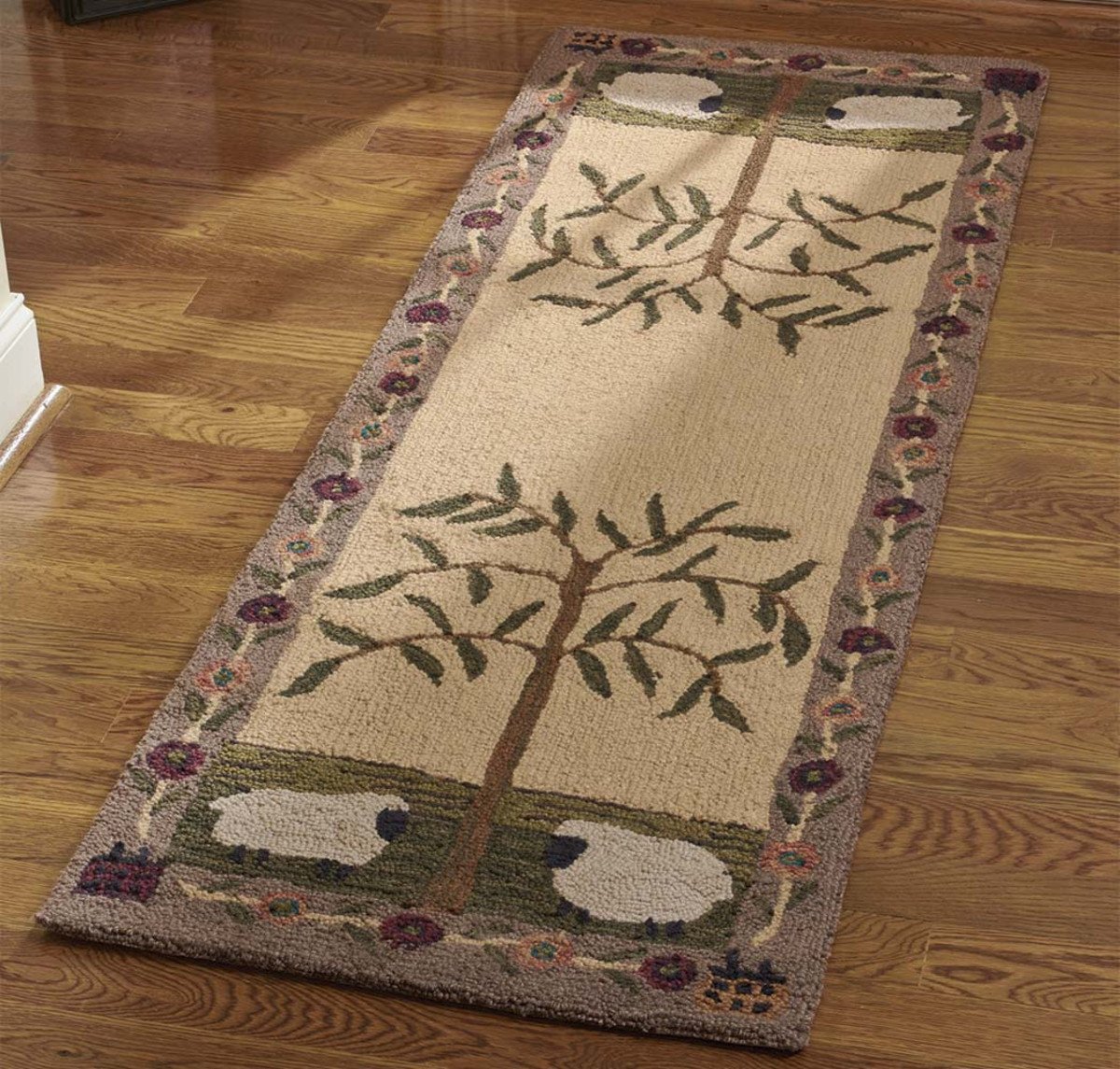 Park Designs Willow & Sheep Hooked Rug Runner 24 x 72 Inches - Olde Church Emporium